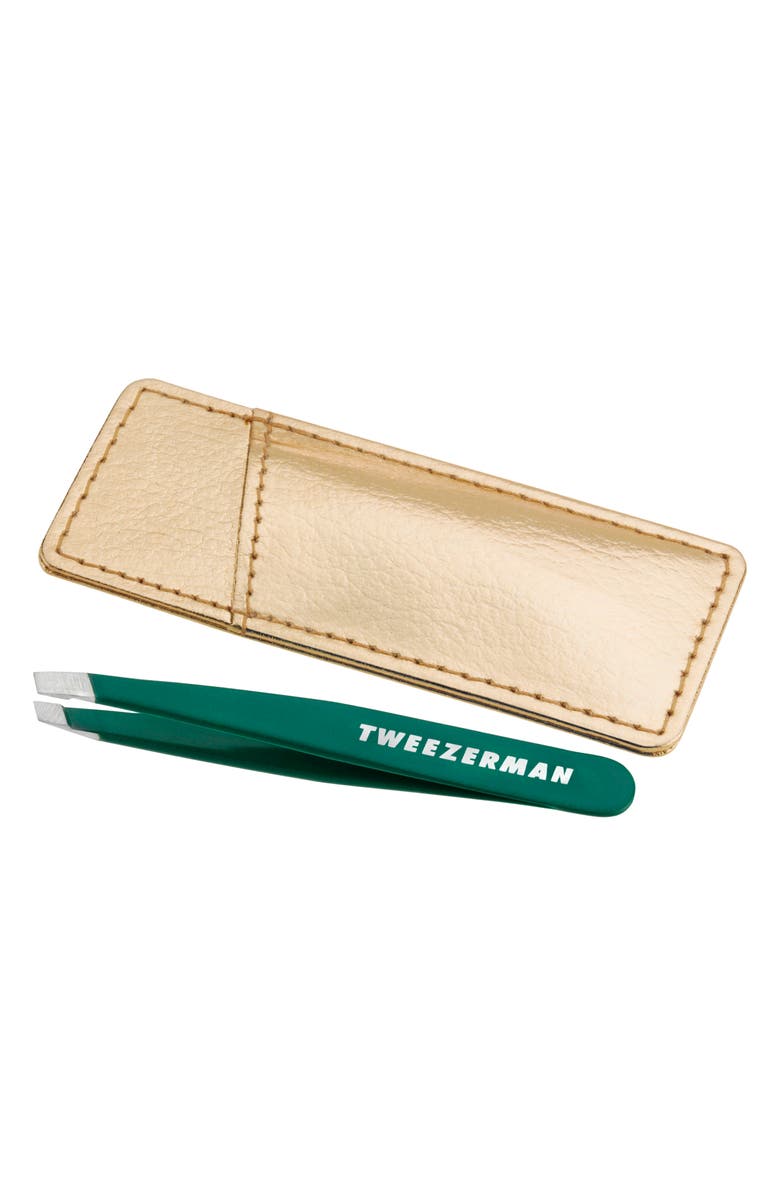 TWEEZERMAN Emerald Shimmer Mini Slant Tweezer Case, Main, color,