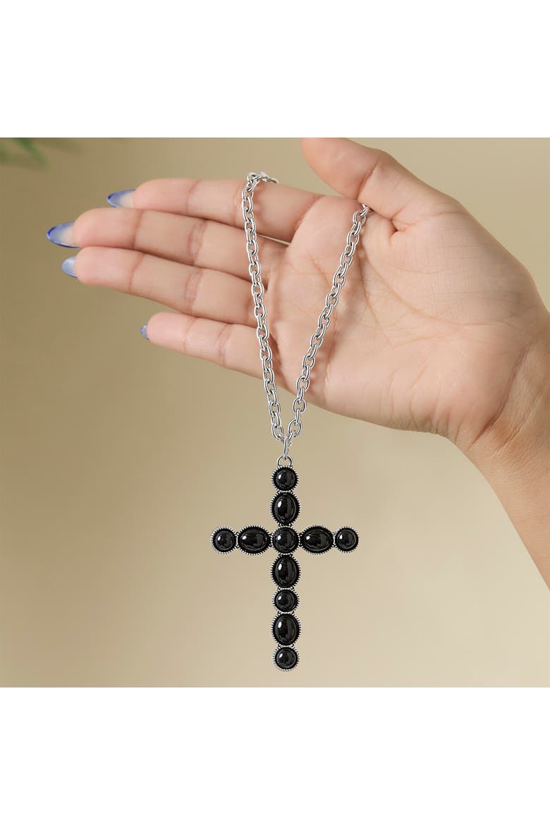 Ox Silver Black Cross Necklace, Alternate, color, Black/Silver