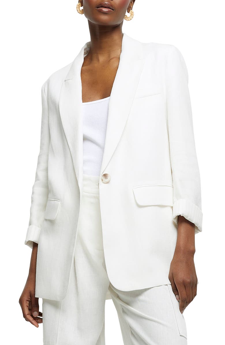 River Island Roll Cuff Linen Blend Blazer, Main, color, 