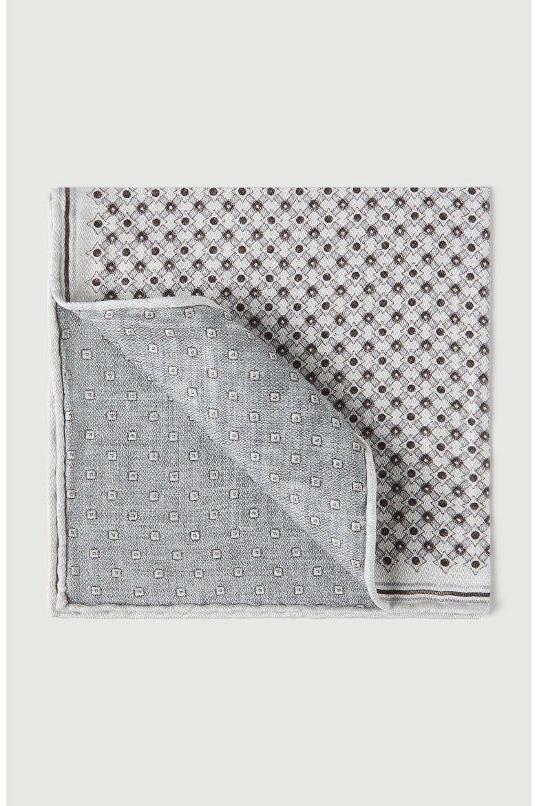 Silk geometric pattern pocket square, Main, color, Light Grey