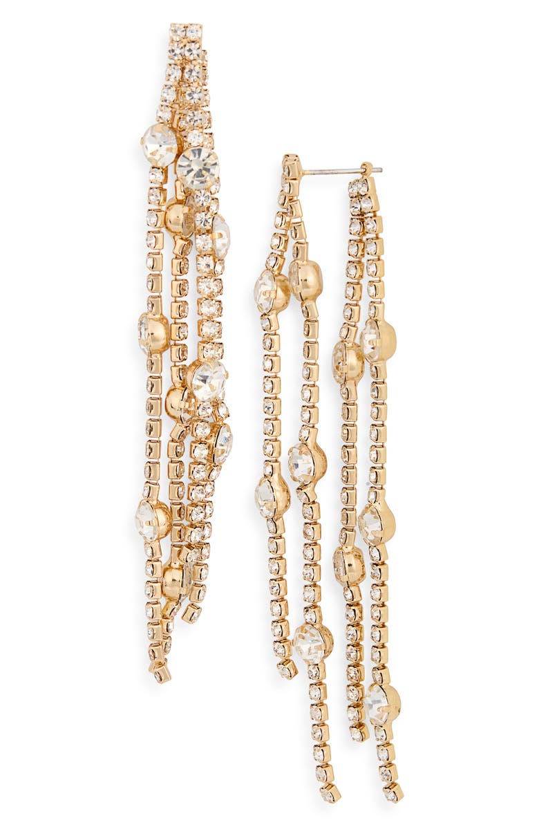 NORDSTROM RACK Crystal Chain Jacket Drop Earrings, Main, color, Clear- Gold