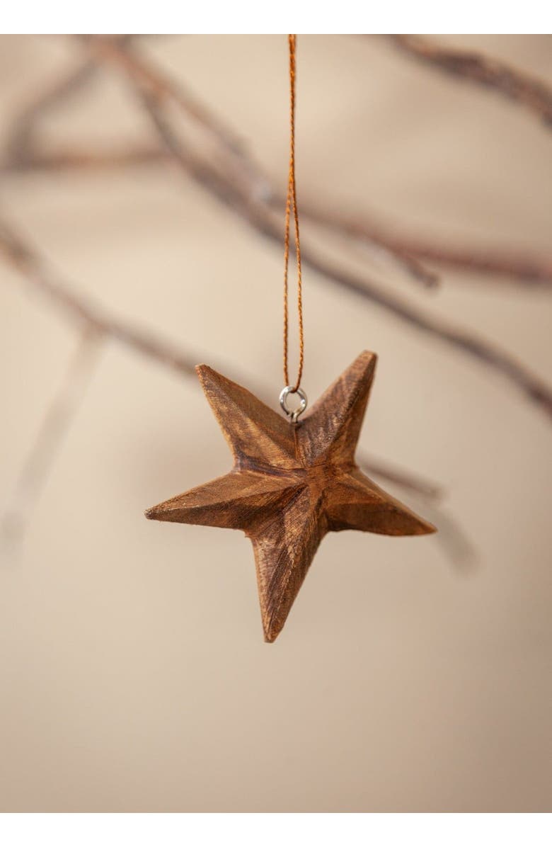 kanju Interiors Wooden Star Ornament, Main, color, Cognac