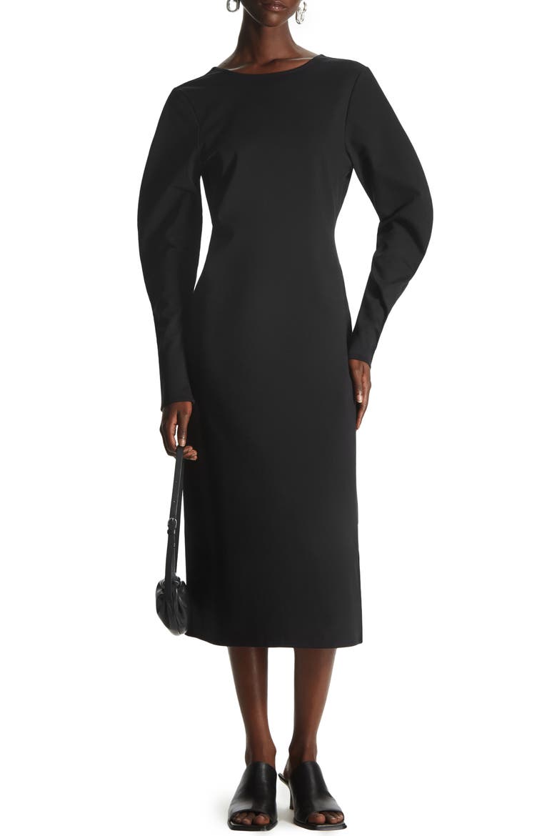 Long Sleeve Midi Dress, Main, color, BLACK