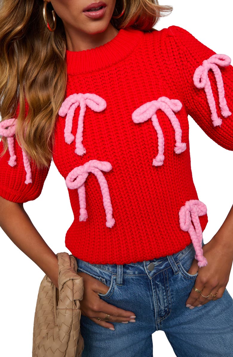 VICI Collection Tied Down Bow Detail Puff Sleeve Sweater, Alternate, color, 