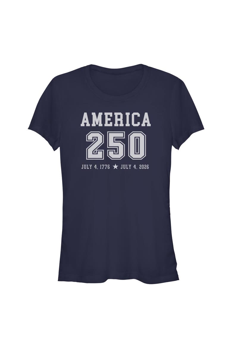 Juniors Lost Gods America Anniversary Dates T Shirt, Main, color, Navy Blue