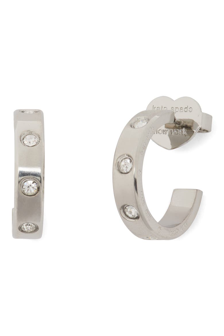 cubic zirconia huggie hoop earrings, Main, color, CLEAR/ SILVER