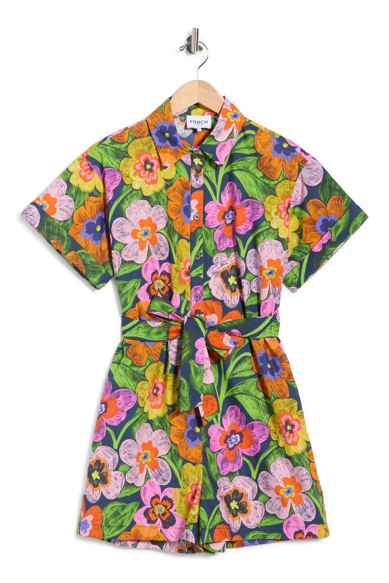 Eva Tie Waist Romper, Alternate, color, SPICY GARDEN MARINE