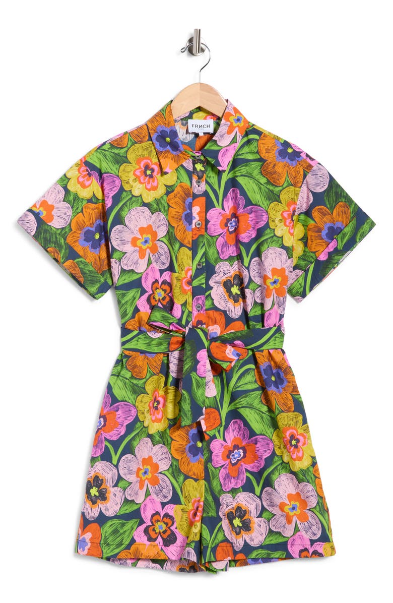 FRNCH Eva Tie Waist Romper, Alternate, color, Spicy Garden Marine