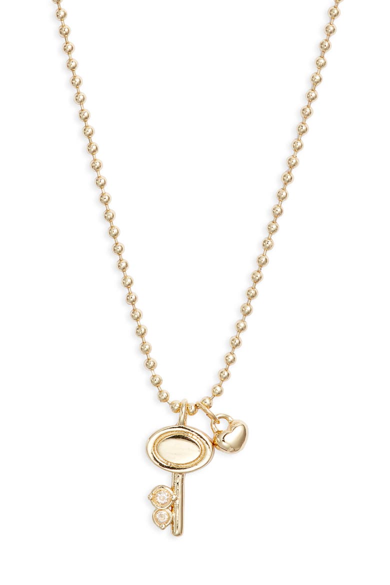 Demi Fine Heart & Key Pendant Necklace, Alternate, color, CLEAR- GOLD