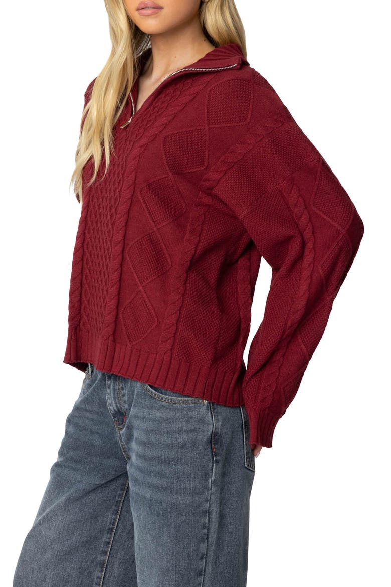 Cable Stitch Oversize Quarter Zip Pullover Sweater, Alternate, color, BURGUNDY