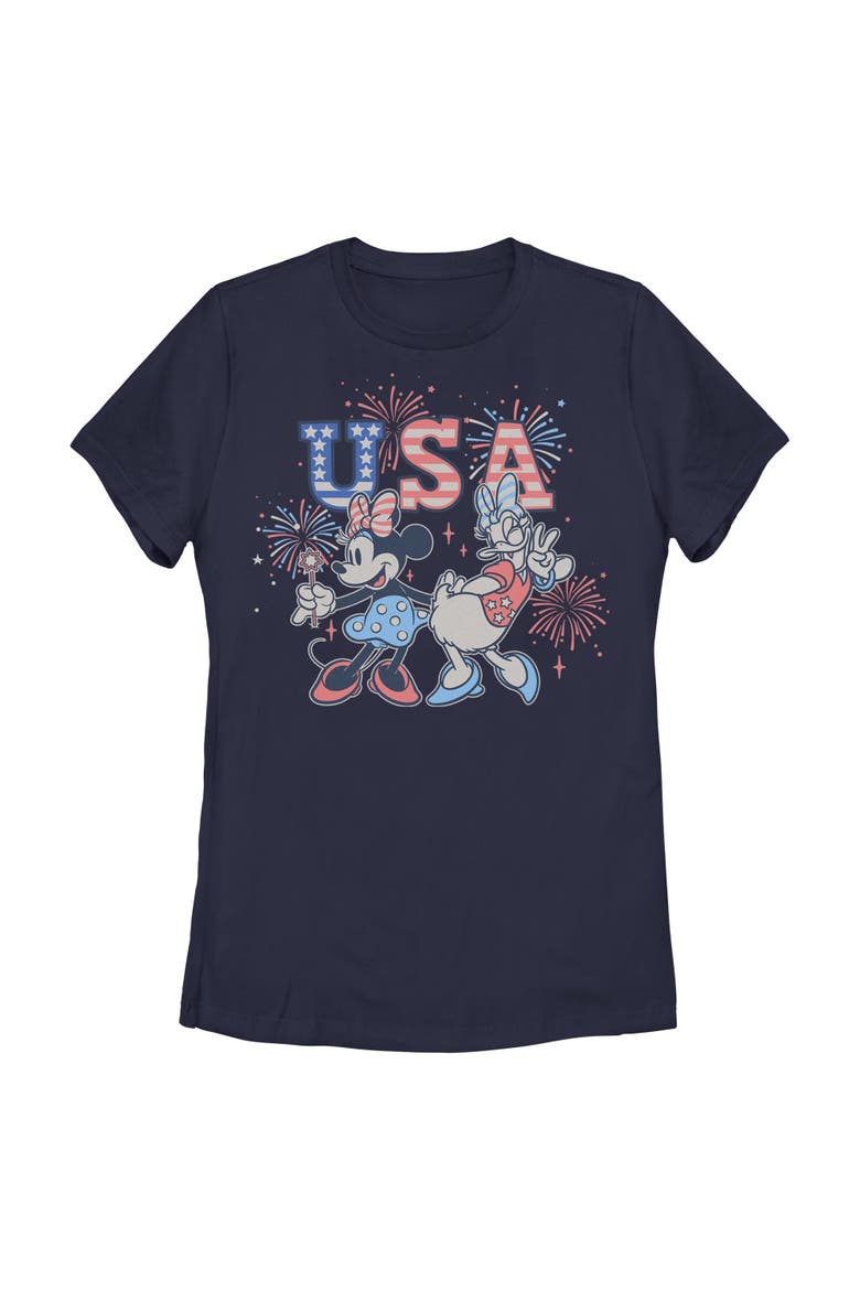Women's Mickey & Friends Minnie and Daisy Fireworks  Graphic T-Shirt, Main, color, Navy Blue