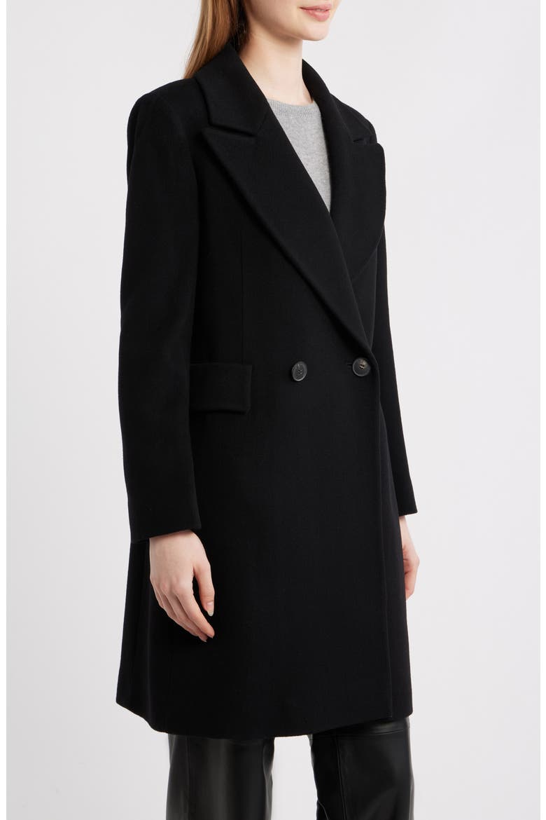 Cara Loro Piana Cashmere & Wool Peak Lapel Coat, Alternate, color, BLACK
