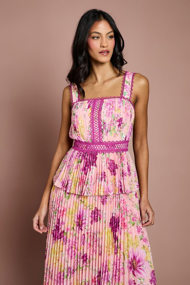 Petite Lace Pleated Midi Dress, Alternate, color, Pink