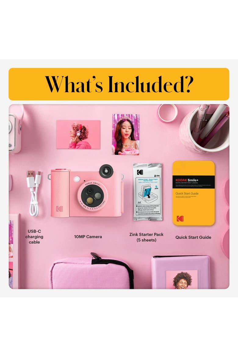 Smile+ Wireless 2x3 Digital Instant Print Camera with Effect Lenses & Zink Technology, Alternate, color, Pink