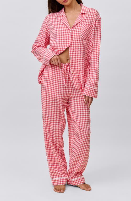 Papinelle Seersucker Gingham Cotton Blend Pajamas In Red