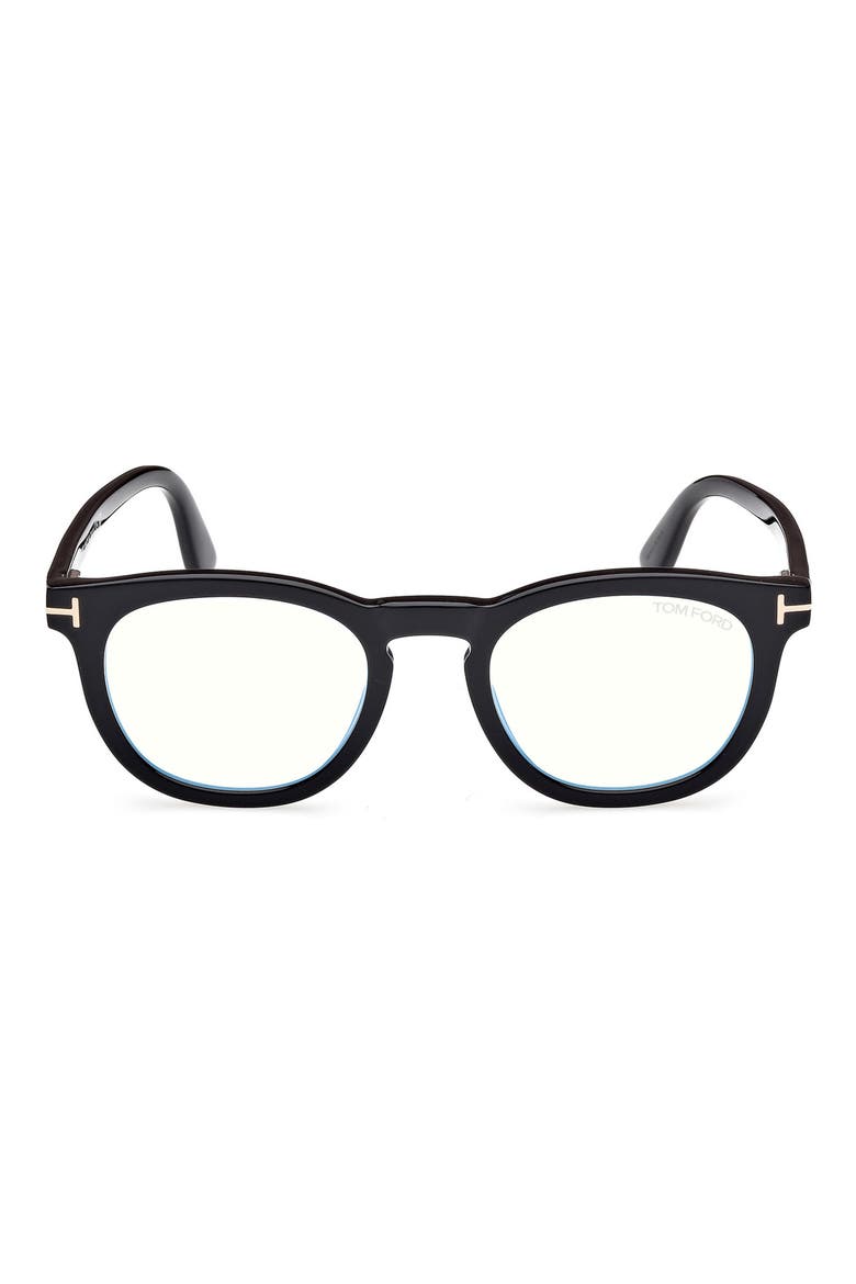 50mm Small Round Blue Light Blocking Glasses, Main, color, BLACK ECO / T LOGO