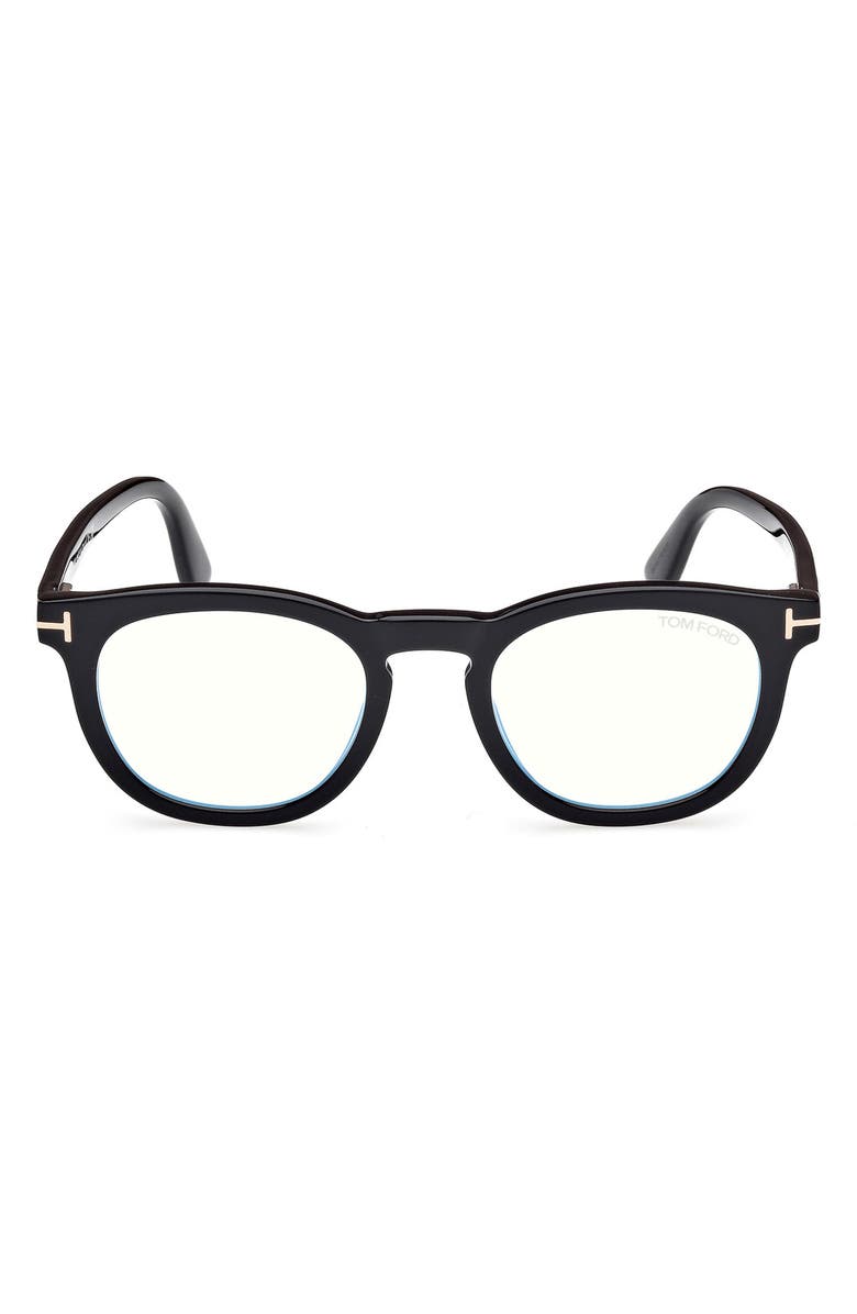 TOM FORD 50mm Small Round Blue Light Blocking Glasses, Main, color, Black/ Gold Eco / T Logo