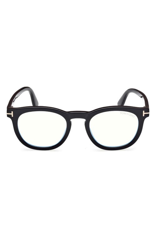 Tom Ford 50mm Small Round Blue Light Blocking Glasses In Black