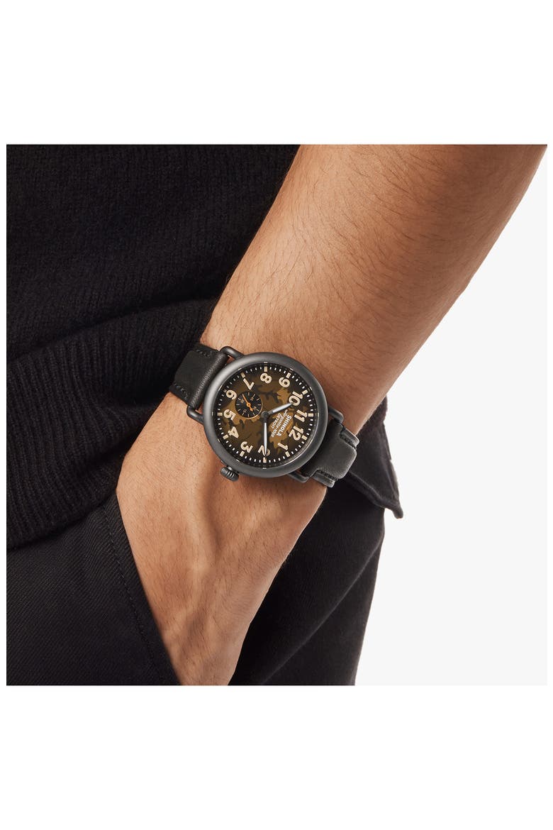 Runwell Leather Strap Watch, 41mm, Alternate, color, BROWN OAK LEAF CAMO