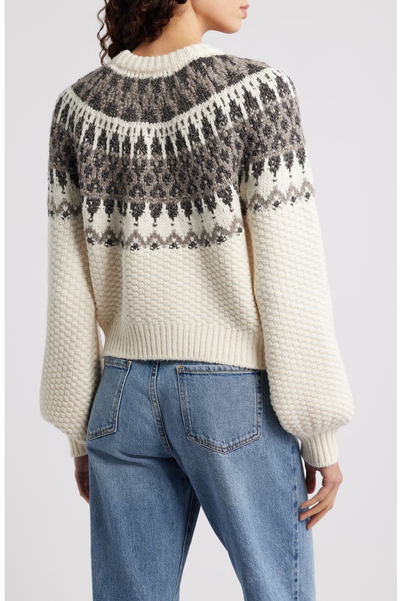 Alora Metallic Fair Isle Balloon Sleeve Sweater, Alternate, color, SEA SALT COMBO