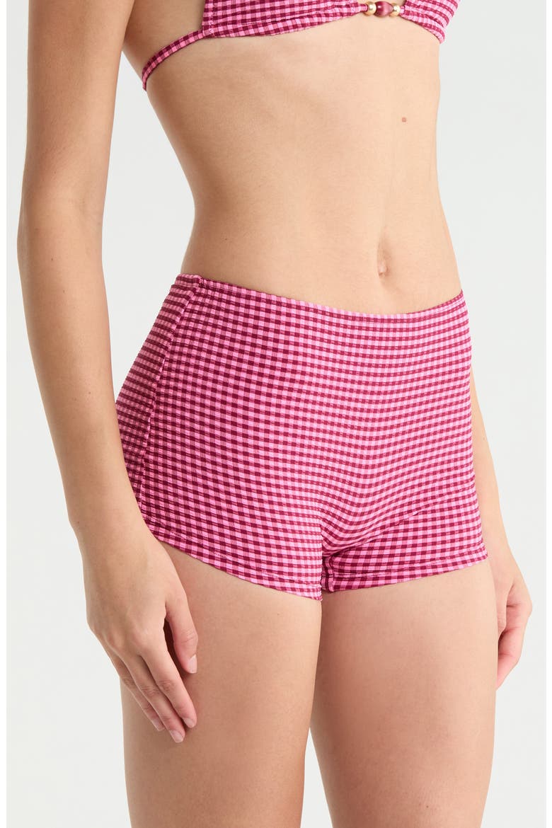 Full Coverage Gingham Swim Boyshorts, Alternate, color, CHERRY KISS