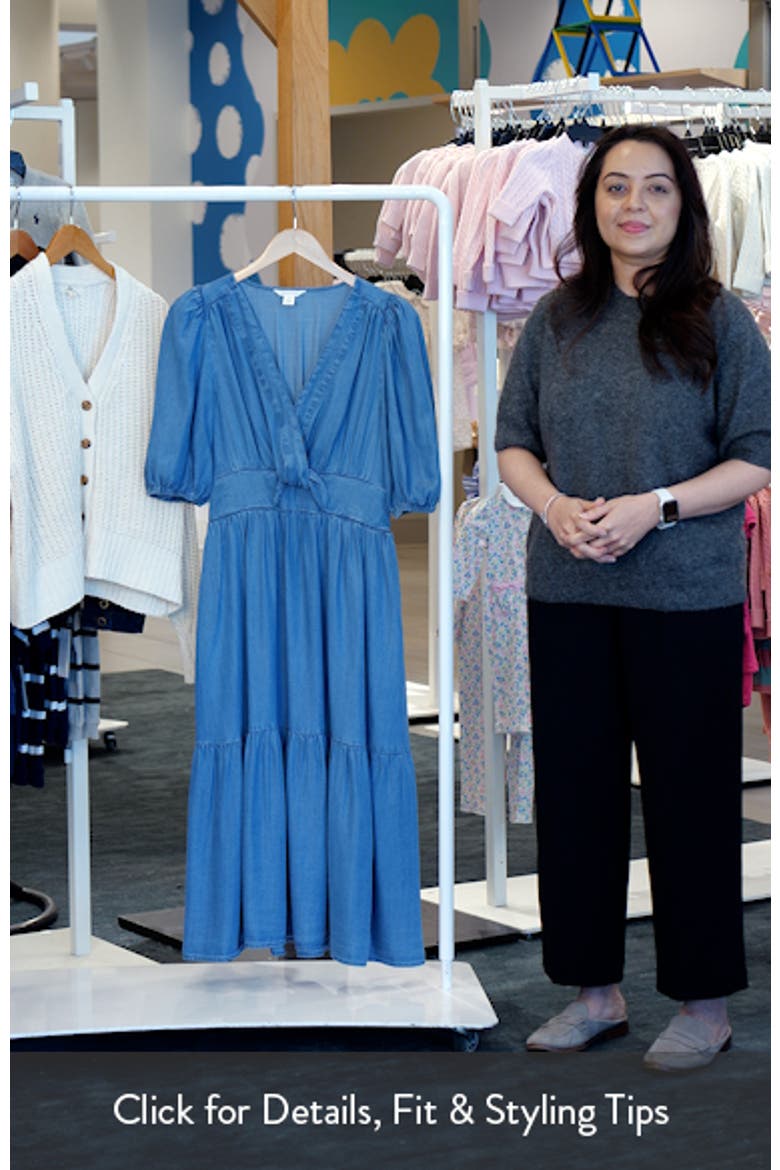 Twist Front Puff Sleeve Chambray Midi Dress video