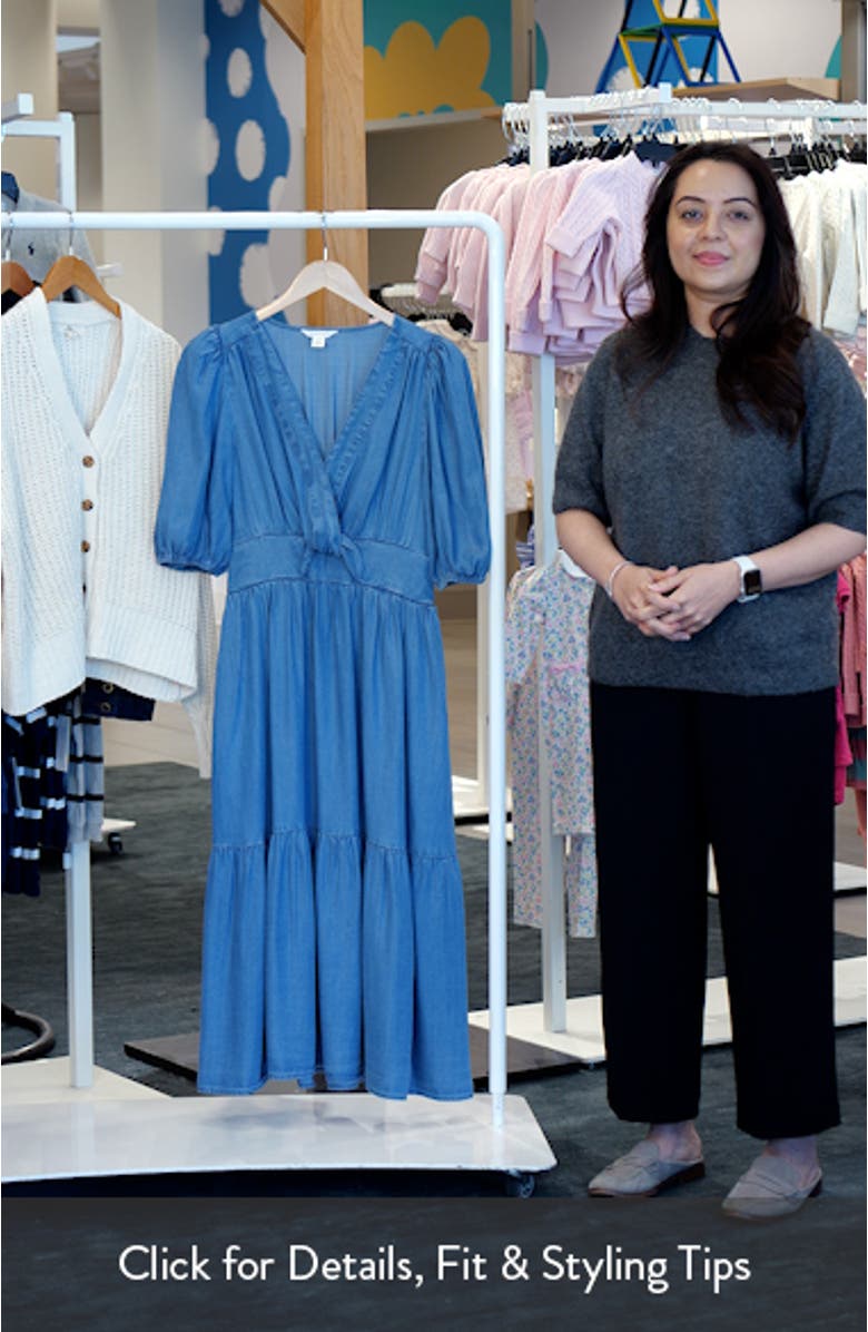 Twist Front Puff Sleeve Chambray Midi Dress, sales video thumbnail