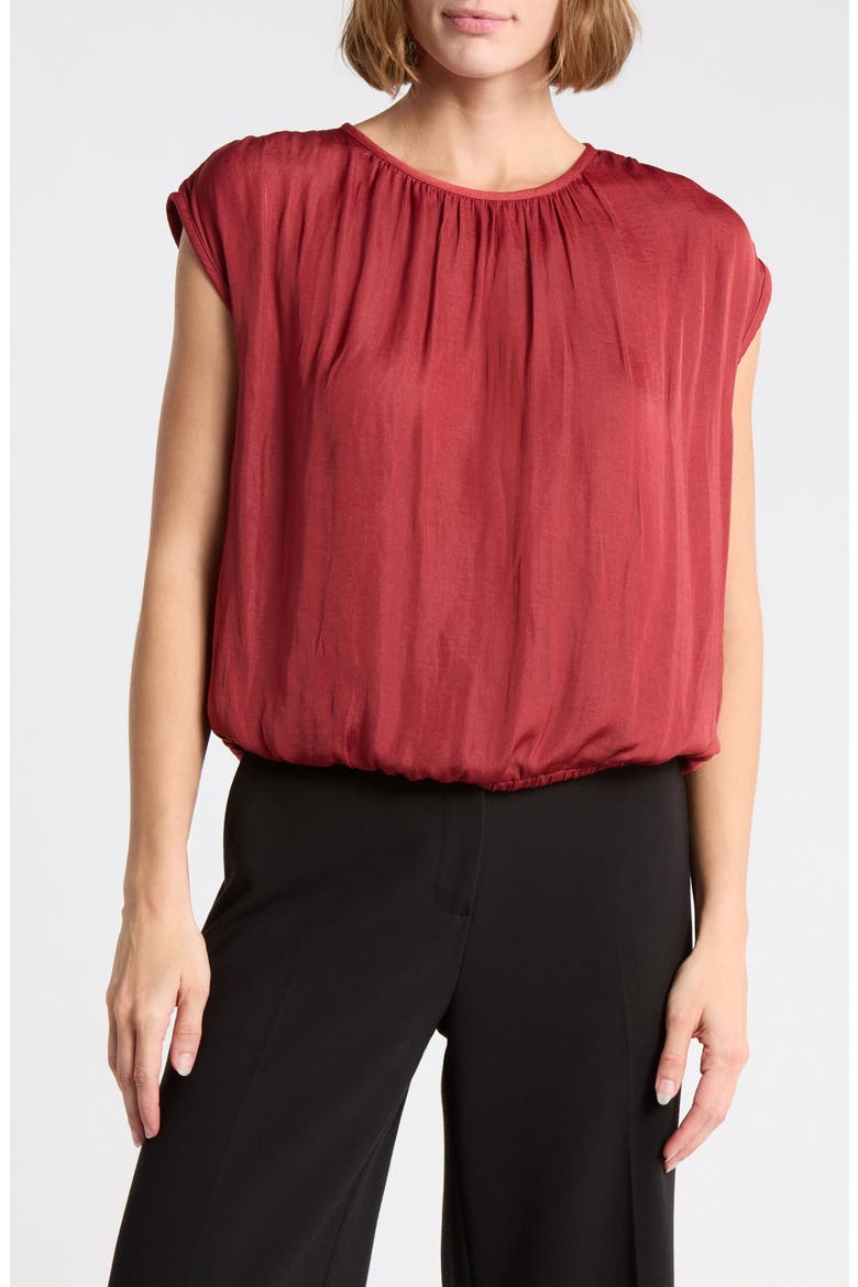 Crinkle Satin Bubble Hem Top, Main, color, CINNABAR