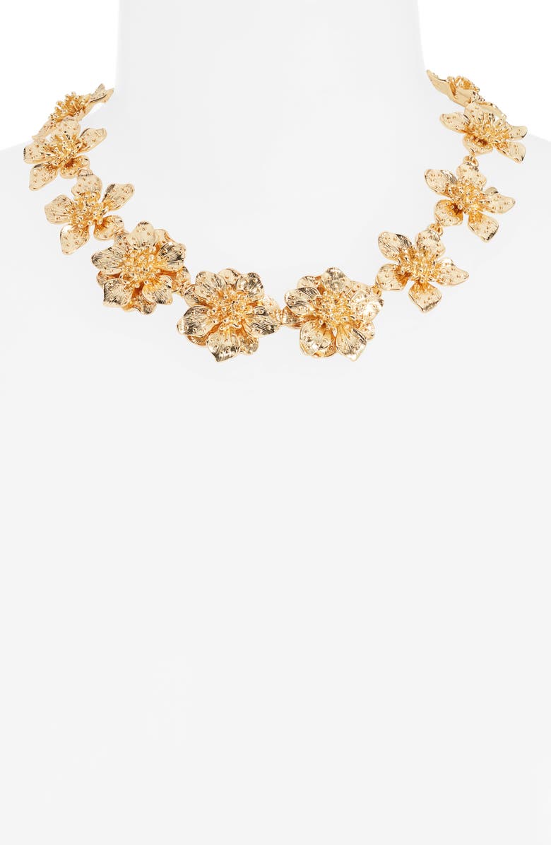 Kenneth Jay Lane Magnolia Flower Necklace, Alternate, color, Gold