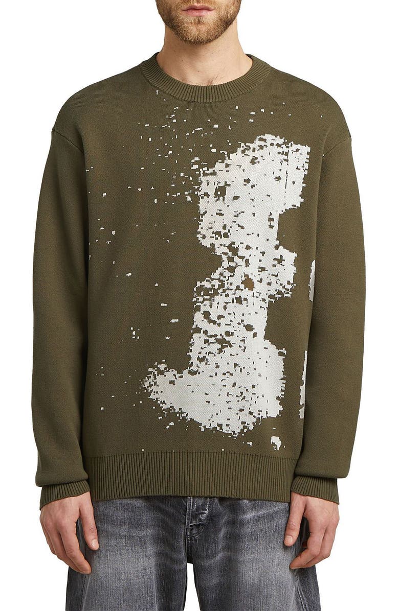 G-STAR Sprayed 89 Relaxed Organic Cotton Crewneck Sweater, Main, color, Dark Olive