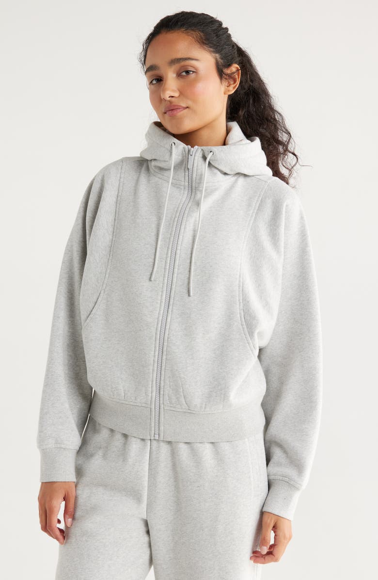 Zella Ultracozy Fleece Full Zip Hoodie, Main, color, Grey Light Heather