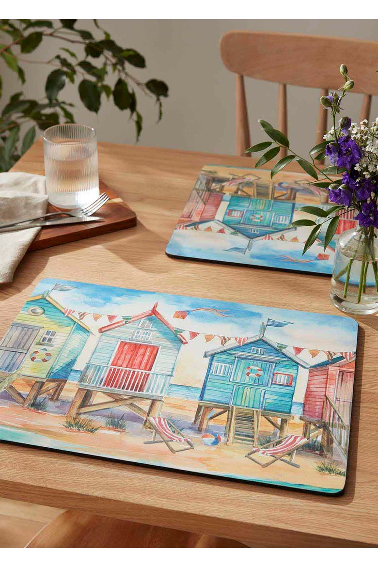 Beach Huts Set of 4 Cork Back Placemats, Alternate, color, Multi
