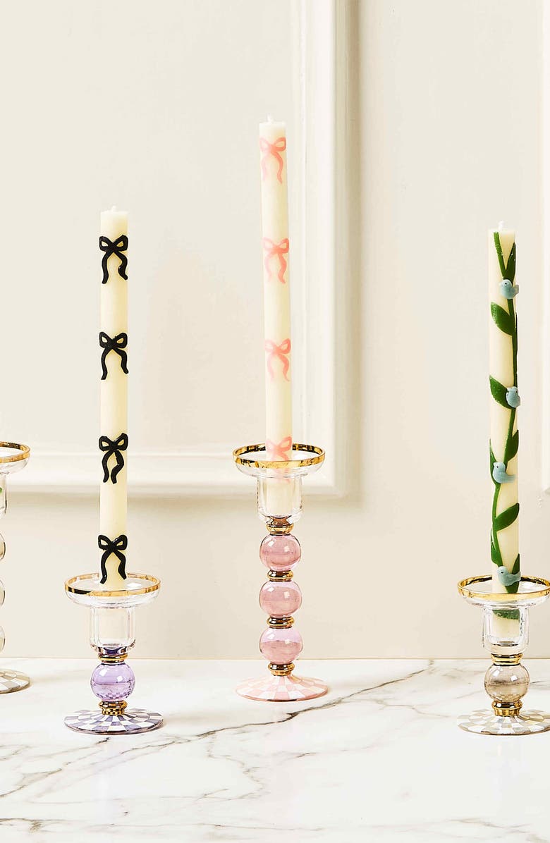 MACKENZIE CHILDS Rosy Check Large Glass Candleholder, Alternate, color, Rosy