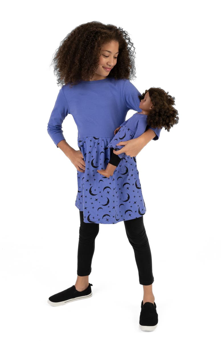 Leveret Girls Skirt Dress with Matching Doll Dress, 100% Cotton, Alternate, color, Moon