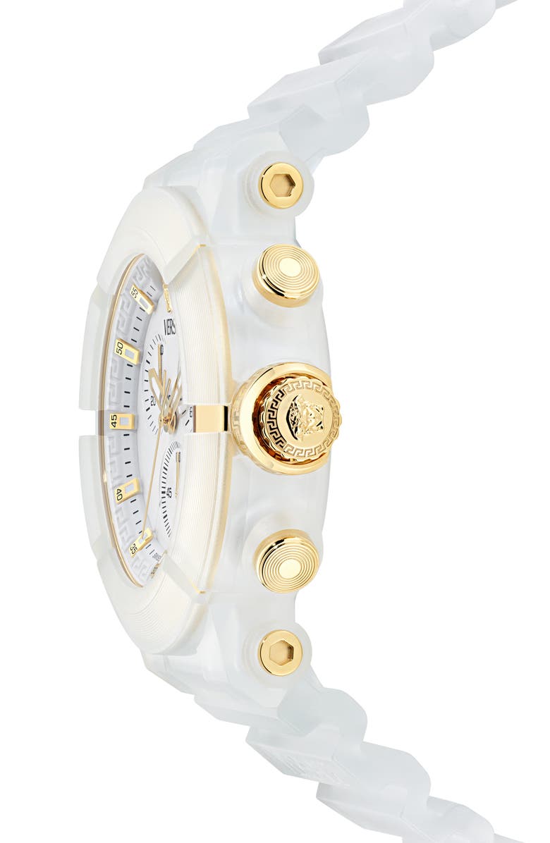 Versace Real Active Chronograph Bracelet Watch, 45mm, Alternate, color, Transparent White Ecoceramic