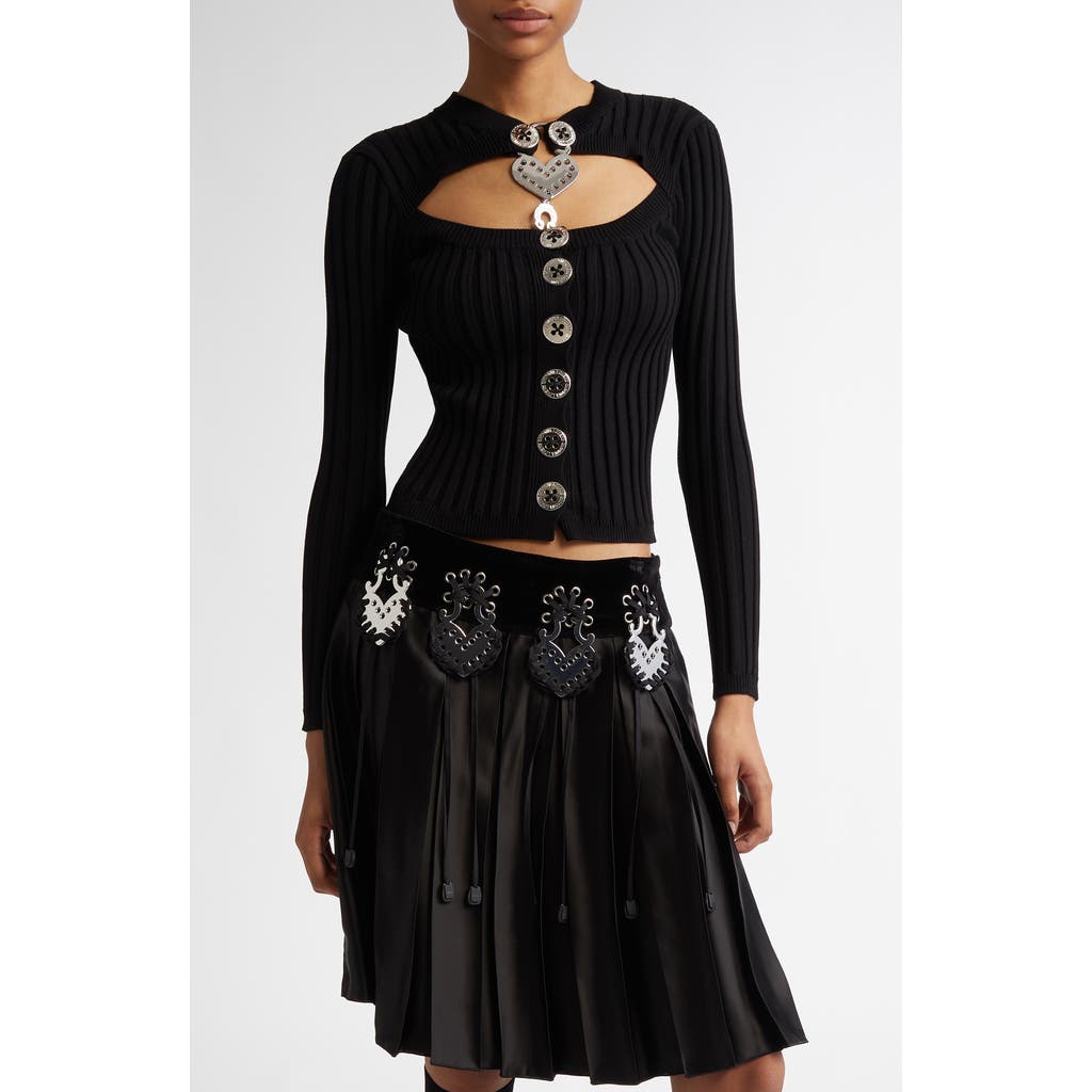 Chopova Lowena Sweetheart Chest Cutout Rib Cardigan in Black