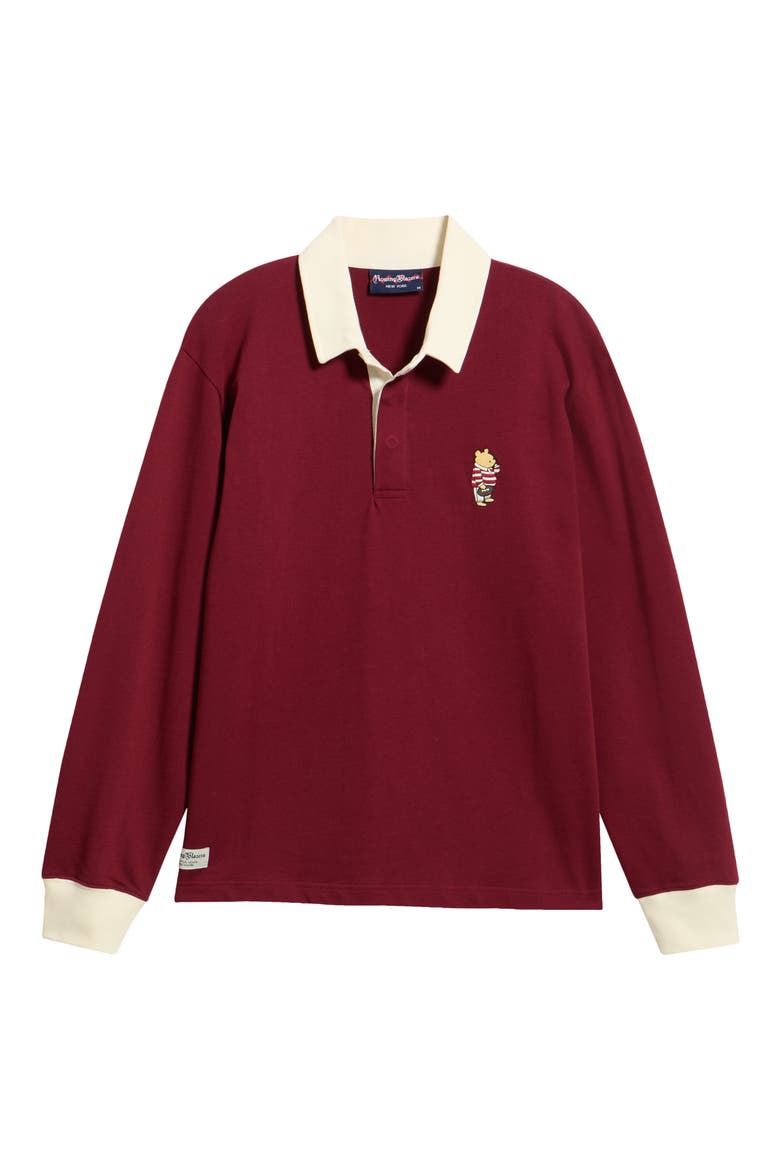 Pooh Long Sleeve Organic Cotton Rugby Polo, Main, color, BURGUNDY