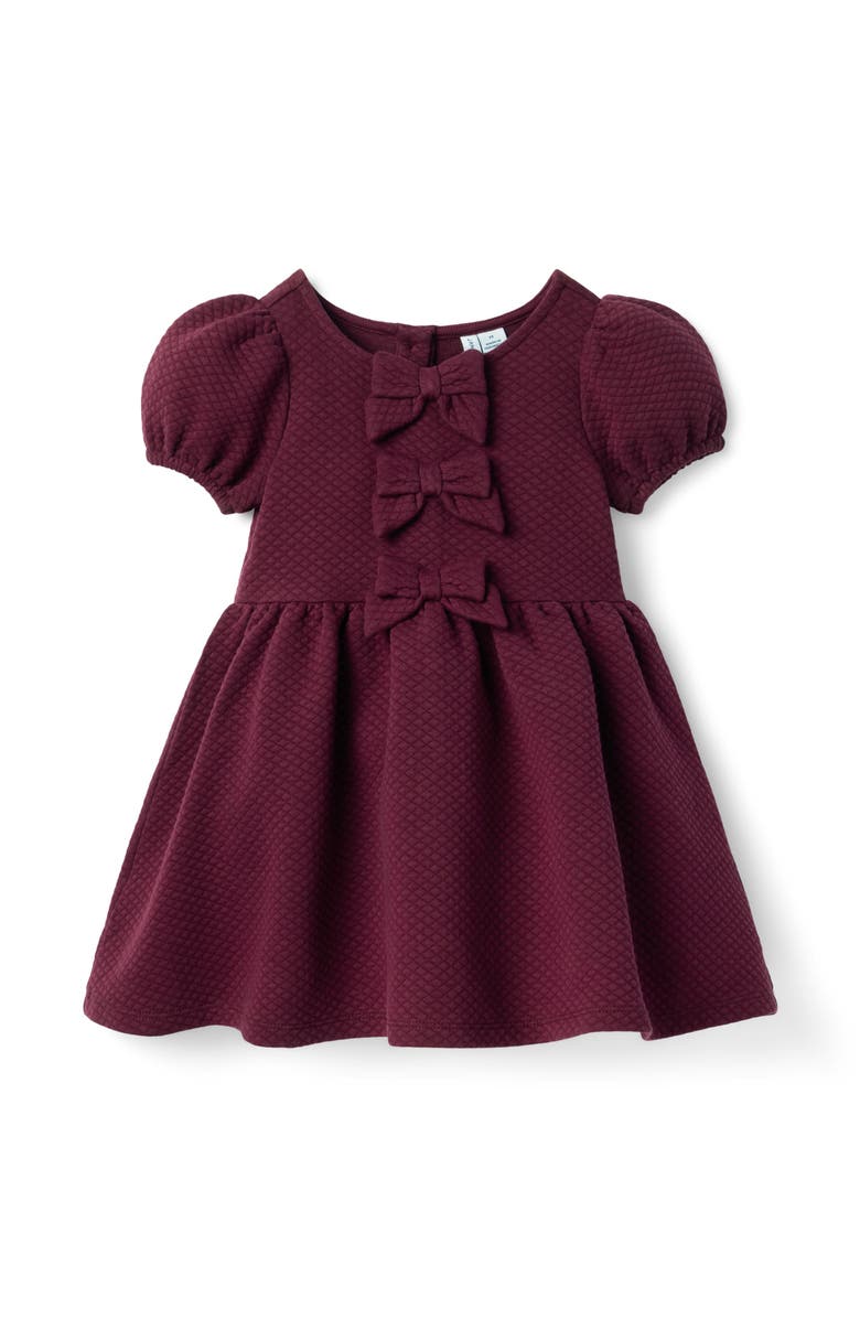 Janie and Jack Quilted Bow Dress, Main, color, Burgundy