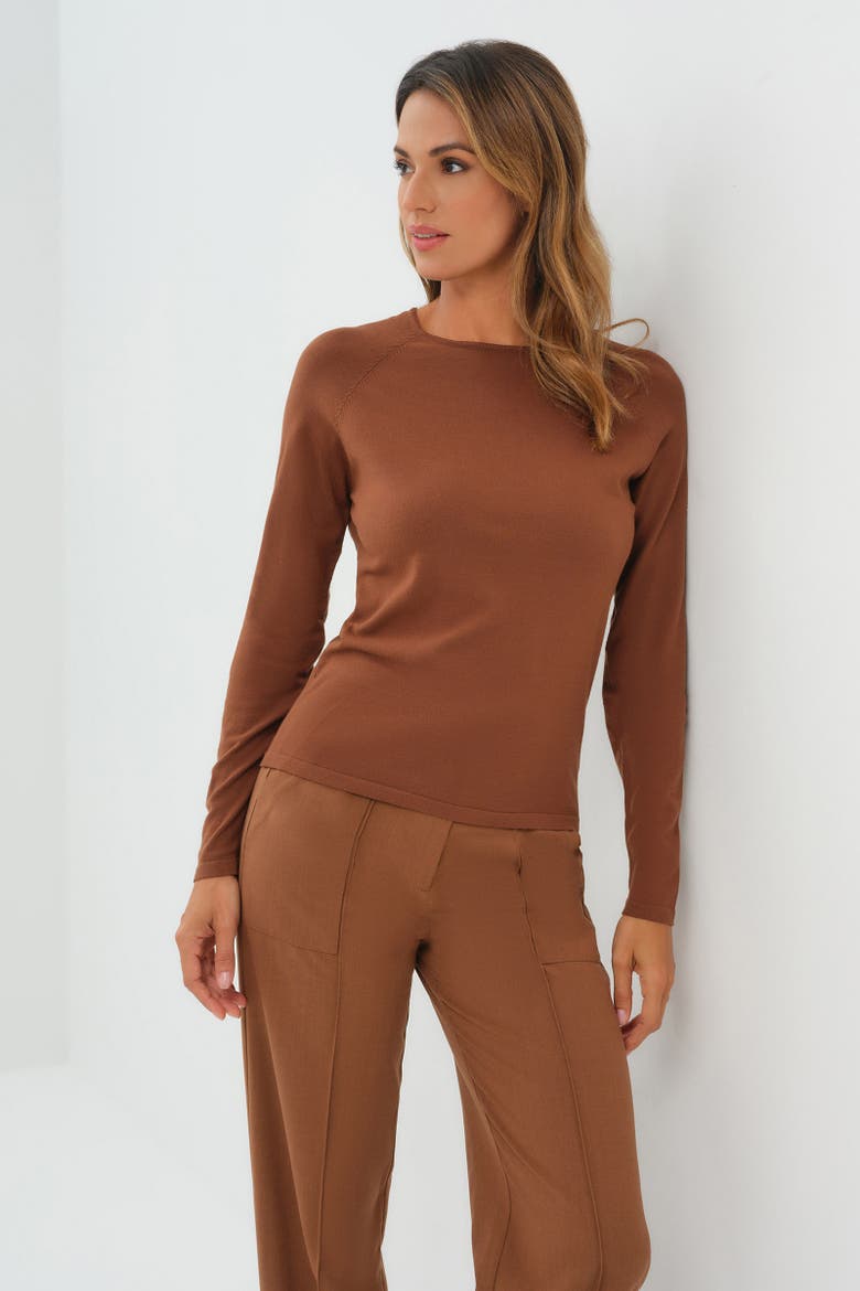 Connie Sweater Knit Baseball Sleeve Shirt in Brunette, Alternate, color, Brunette