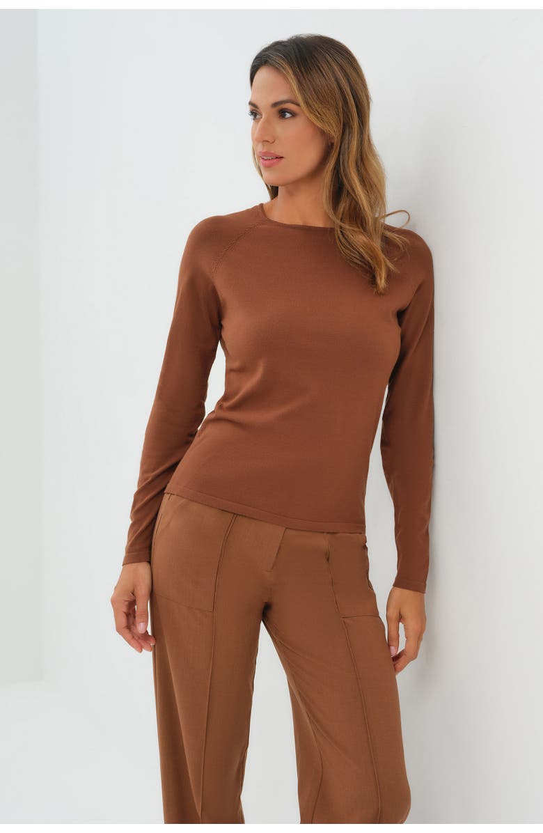 Anatomie Connie Sweater Knit Baseball Sleeve Shirt in Brunette, Alternate, color, Brunette