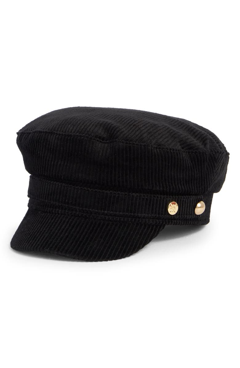 BCBG Wide Wale Corduroy Skipper Cap, Main, color, Black