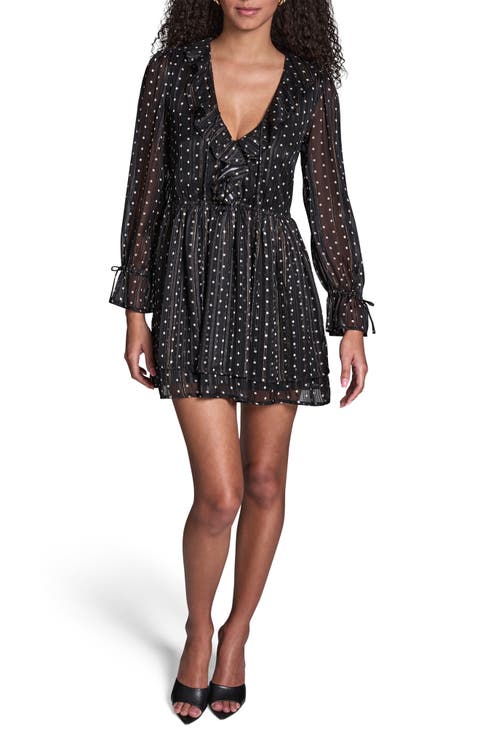 Metallic Stripe Polka Dot Long Sleeve Minidress