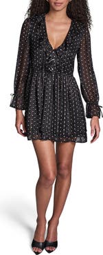 BCBG Metallic Stripe Polka Dot Long Sleeve Minidress