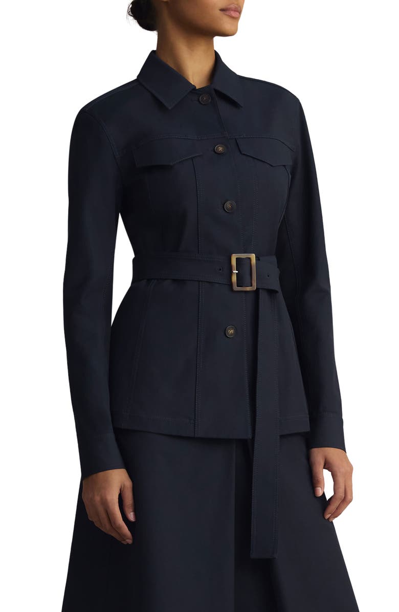 Lafayette 148 New York Techno Stretch Twill Belted Jacket, Alternate, color, Ink