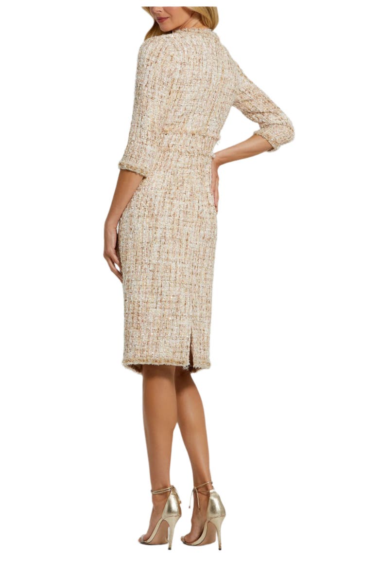 Mac Duggal High neck 3/4 Sleeve Beaded Trim Midi Dress, Alternate, color, Blush