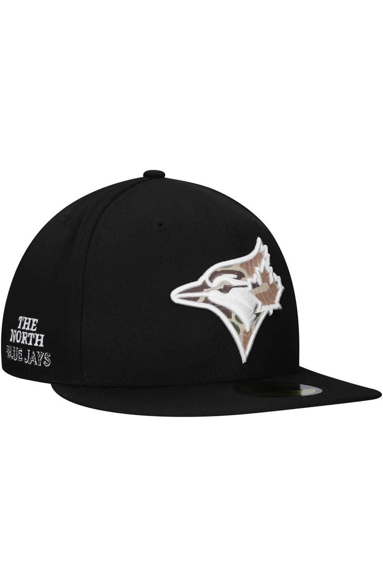 New Era Men's New Era Black Toronto Blue Jays Troop Chant Camo Undervisor 59FIFTY Fitted Hat, Main, color, 