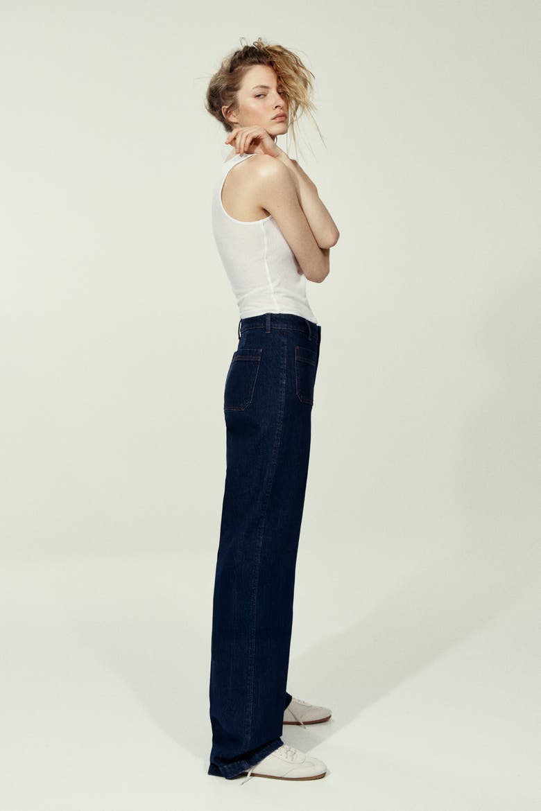 Wide High Jeans, Alternate, color, Navy denim blue