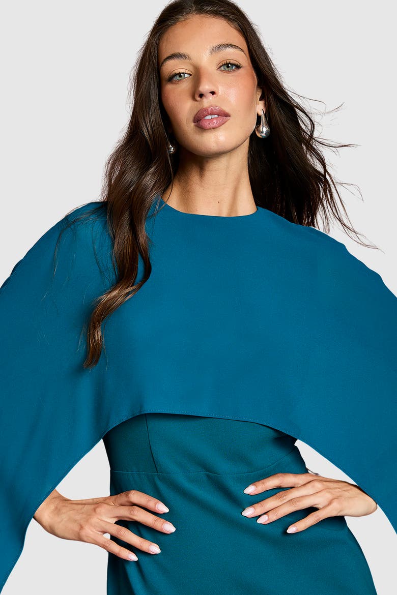 Cape Sleeve Maxi Dress, Alternate, color, Teal