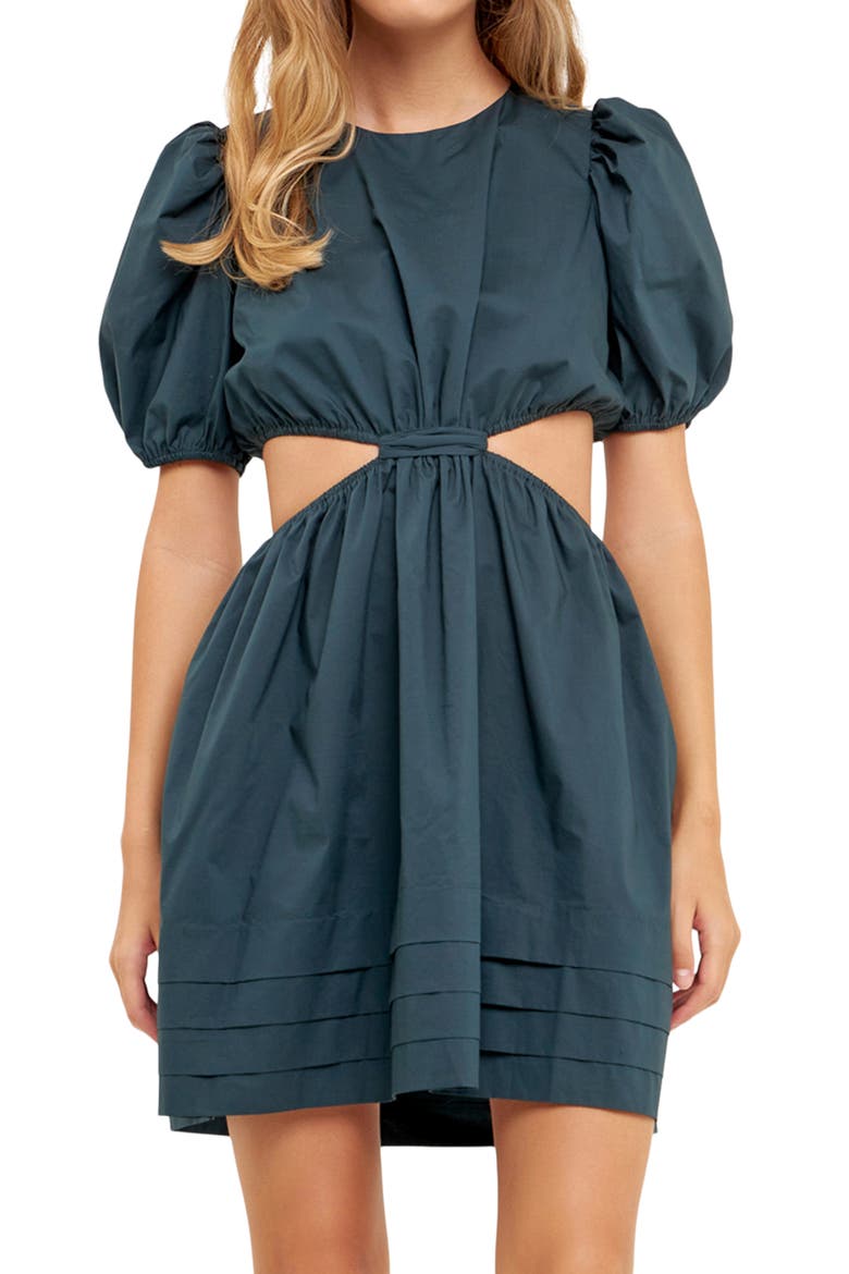 Cutout Puff Sleeve Cotton Minidress, Alternate, color, AMAZON