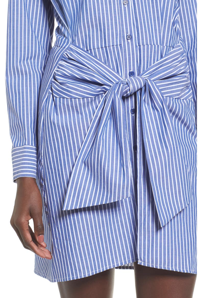 Tie Front Stripe Shirtdress, Alternate, color, BLUE WHITE STRIPE